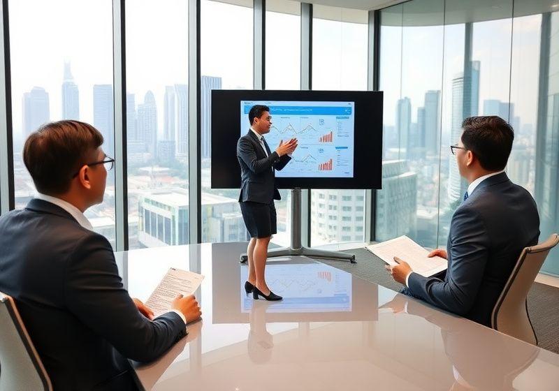 Business English lesson in a boardroom setting